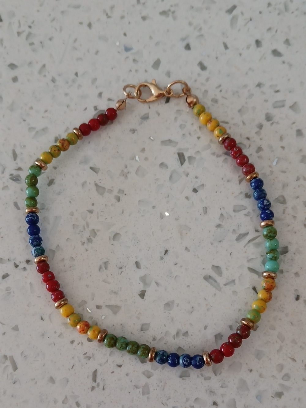 Multicolor Beaded Women’s Ankle Bracelet with Gold Accents